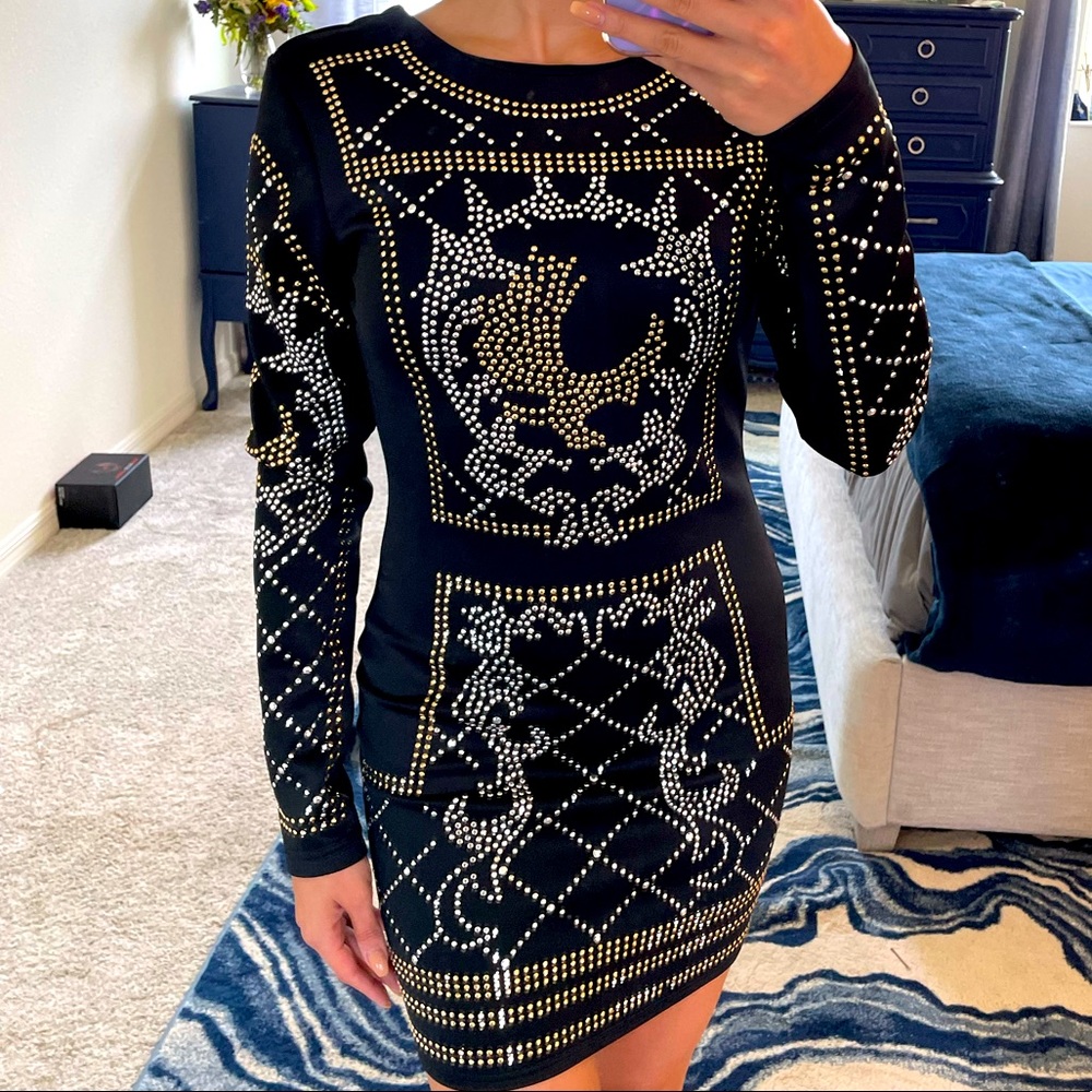 Beaded long sleeve dress